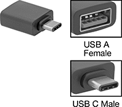 Image of Product. Front orientation. Contains Inset. USB Connectors. USB Adapters, Straight USB-A Female × USB-C Male.
