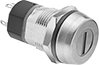 Image of Product. Front orientation. Key Switches. Washdown 3/4" Panel-Mount Key Switches, Tab Wire Connection.