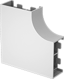 Image of Product. Front orientation. Raceway and Fittings. Multichannel Low-Profile Raceway and Fittings, 90° Elbow Connectors.