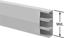 Image of Product. Front orientation. Contains Annotated. Raceway and Fittings. Multichannel Low-Profile Raceway and Fittings, Raceway, 3 Channels.