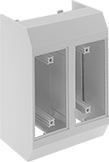 Image of Product. Front orientation. Raceway and Fittings. Multichannel Low-Profile Raceway and Fittings, Rectangle Outlet Boxes, 2-Gang Outlet Boxes.
