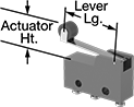 Image of Product. Front orientation. Contains Annotated. Snap-Acting Switches. Light-Touch Subminiature Snap-Acting Switches, Roller Lever Actuator Style.