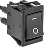 Image of Product. Horizontal Line/Circle with Wire Leads. Front orientation. Rocker Switches. High-Starting-Current Rocker Switches, Wire Lead Connection, Not Illuminated, Without Guard, Horizontal Line, Circle.