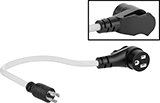 Image of Product. Plug × 90° Elbow End Socket with Handle. Front orientation. Electrical Cord Adapters. 90° Elbow End, Straight End, 1 Outlet.