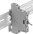 Image of ProductInUse. Switch Shown Mounted. Front orientation. Toggle Switches. DIN-Rail Mount Miniature Toggle Switches .