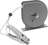 Image of Product. Front orientation. Bonding and Grounding Reels. Steel Housing, Grounding Clamp, Quick-Release Clamp.