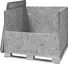 Image of Product. Front orientation. Shipping Boxes. Wood Shipping Boxes, Shipping Boxes with Pallet Runners and Loading Panel.