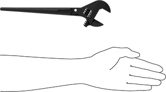 Image of Product. Side1 orientation. Contains SizingReference. Adjustable Wrench for Hole Alignment, 11" Overall Length, 1-5/16" Maximum Jaw Capacity.