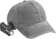 Image of ProductInUse. Clip-On Attachment for Baseball Caps. Front orientation. One Clip-On Attachment for Baseball Caps. Side-Mount Headlamps.