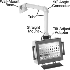 Image of System. All Components Sold Separately. Front orientation. Contains Annotated. Electrical Enclosure Positioning Arms. Suspension Positioning Arms for Enclosures.
