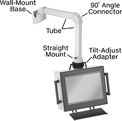 Image of System. Front orientation. Contains Annotated. Electrical Enclosure Positioning Arms. Standard Suspension Positioning Arms for Enclosures.