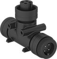 Image of Product. Front orientation. Metric Circular Connectors. M35 Connectors, Tee Adapters.