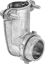 Image of Product. Screw-Clamp × Threaded. Front orientation. Conduit and Fittings. Flexible Metal (FMC) Conduit and Fittings, Connector Fitting, 90° Elbow, Screw-Clamp Conduit Connection × Threaded Knockout Connection.