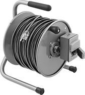 Image of Product. Front orientation. Extension Cord Reels. Water-Resistant Manual-Wind Extension Cord Reels .