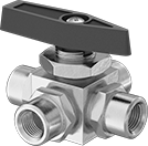 Image of Product. Female Side × Female Side × Female Side × Female Side. Front orientation. Side Connection. Panel-Mount Threaded Diverting Valves , NPT Thread, Female.