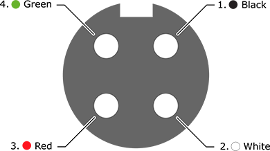 Image of Specification. Front orientation. Contains Annotated. Harsh Environment Mini Connector, Socket with Internal Thread, 4 Poles, 12 Feet Long Cable.