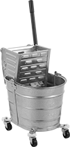 Image of Product. Front orientation. Mop Buckets. Mop Buckets with Wringer, Galvanized Steel, Sideward Wringer.