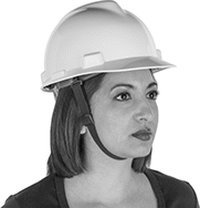 Image of ProductInUse. Flame-Resistant Chin Strap. Front orientation. Hard Hat Chin Straps. Flame-Resistant Chin Straps—Clip On.