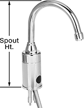 Image of Product. Style D. Front orientation. Contains Annotated. Sink Faucets. Touch-Free Sink Faucets, Bottom Inlet, Sink Mount, Style D.