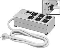 Image of Product. Front orientation. Contains Inset. Outlet Strips. Interference-Limiting Outlet Strips, Outlet Strips with RJ11 Telephone Connections.