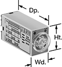 Image of Product. Relays with 4 Circuits Controlled. Front orientation. Contains Annotated. Timer Relays. Solid State DIN-Rail Mount Multifunction Timer Relays, Timing-Adjustment Knob, 4 Circuits Controlled.