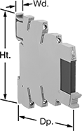 Image of Product. Front orientation. Contains Annotated. Interface Relays. DIN-Rail Mount Solid State Interface Relays, 1 Circuit Controlled, With Screw Terminals.