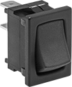 Image of Product. Switches with Quick-Disconnect Terminals. Front orientation. Rocker Switches. Miniature Rocker Switches, Not Illuminated, Quick-Disconnect-Terminal Wire Connection.