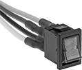 Image of Product. Illuminated Switches with Wire Leads. Front orientation. Rocker Switches. Miniature Rocker Switches, Wire Lead Connection, Illuminated.