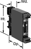Image of Product. Relays with 1 Circuit Controlled, DIP Switches, and Screw Terminals. Front orientation. Contains Annotated. Timer Relays. Solid State DIN-Rail Mount Multifunction Timer Relays, Timing-Adjustment DIP Switch, 1 Circuit Controlled, Screw-Terminal Wire Connection.