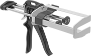 Image of Product. For 6.76, 13.5, 15.2, and 20.29 fl. oz. Cartridge Sizes. Front orientation. Adhesive Dispensing Guns. Two-Part Adhesive Dispensing Guns, Built-In Plunger for 1:1 and 2:1 Mix Ratios.