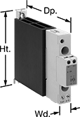 Image of Product. Relay with Integrated Heat Sink. Front orientation. Contains Annotated. Relays. DIN-Rail Mount Solid State Relays.