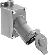 Image of Product. Front orientation. Power Connectors. Hazardous Location Straight-Blade Connectors, Surface-Mount 60° Elbow Female Receptacles, Single.