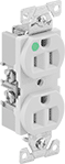Image of Product. Front orientation. Power Connectors. Snug-Fit Straight-Blade Connectors, Outlet-Box-Mount Female Receptacles, Duplex.