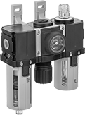 Image of Product. Front orientation. Compressed Air Filter/Regulator/Lubricators. ARO Modular Compressed Air Filter/Regulator/Lubricators (FRLs) , Inline Components.