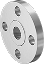 Image of Product. Raised Surface on Back. Back orientation. Pipe and Fittings. High-Pressure Stainless Steel Threaded Pipe Flanges, Forged Flanges, Flanged Fitting Connection, Threaded Fitting Connection, Female, Raised Surface.