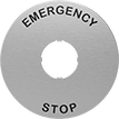 Image of Product. Front orientation. Legend Plates. Metal Legend Plates for Emergency Stop Switches, Style A.