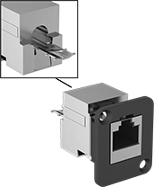 Image of Product. Front orientation. Contains Inset. RJ45 Connectors. Panel-Mount RJ45 Connectors, Shielded.