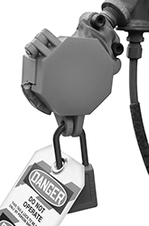 Image of ProductInUse. Padlock and Tag Not Included. Front orientation. Contains MultipleImages. Lockouts. Trailer Brake Lockouts.