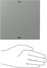 Image of Product. Side1 orientation. Contains SizingReference. Indoor Enclosure, with Lift-Off Cover and Knockouts, 6" x 6" x 4".