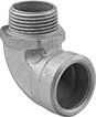 Image of Product. Threaded Connection. Front orientation. Conduit and Fittings. Medium-Wall (IMC) and Thick-Wall (RMC) Metal Conduit and Fittings, Connector Fitting, 90° Elbow, Threaded Conduit and Knockout Connection.