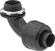 Image of Product. Push-In × Threaded. Front orientation. Conduit and Fittings. Ultra-Flexible Plastic (MPT) Conduit and Fittings, Connector Fitting, 90° Elbow, Push-In Conduit Connection × Threaded Knockout Connection.
