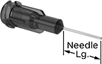 Image of Product. Front orientation. Contains Annotated. Syringe Needles. Stainless Steel Syringe Needles with Luer Lock Connection, Straight Needle with Blunt Oval Tip.