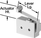 Image of Attribute. Front orientation. Contains Annotated. Snap-Acting Switches. Mil. Spec. Washdown Snap-Acting Switches, Roller Lever Actuator Style.