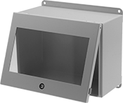 Image of Product. Front orientation. Electrical Enclosures. Clear-View Watertight Enclosures, Top-Hinged Cover with Front View.