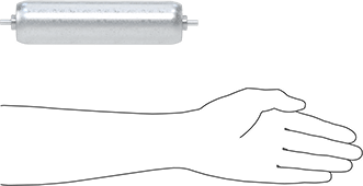 Image of Product. Side1 orientation. Contains SizingReference. Large-Diameter Conveyor Roller, Aluminum, 1/4" Round Axle, 2" Diameter, for 8" Between Frame Width .