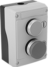 Image of Product. One Flush Button and One Mushroom Button. Front orientation. Flush Push Button. Plastic Enclosed Push-Button Switches, Mushroom Push Button.