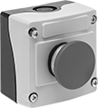 Image of Product. One Mushroom Button. Front orientation. 1 Button. Plastic Enclosed Push-Button Switches, Mushroom Push Button.
