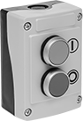 Image of Product. Two Flush Buttons. Front orientation. 2 Buttons. Plastic Enclosed Push-Button Switches, Flush Push Button.