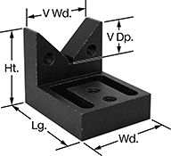 Image of Product. Front orientation. Contains Annotated. V-Blocks. Precise-Positioning V-Blocks for Grid Fixtures, Flange Mount with Straight Mounting Holes.