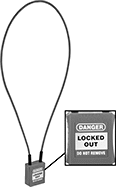Image of Product. Front orientation. Contains Inset. Padlocks. Flexible-Shackle Lockout Padlocks with Labels.
